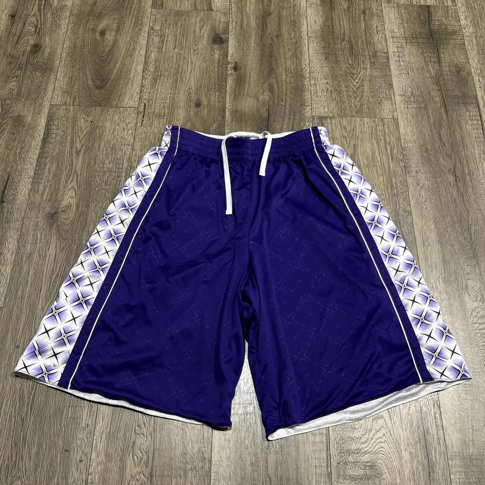 Y2K Eastbay Shorts Mens Large Purple Mesh Lined Basketball Athletic Geometric
